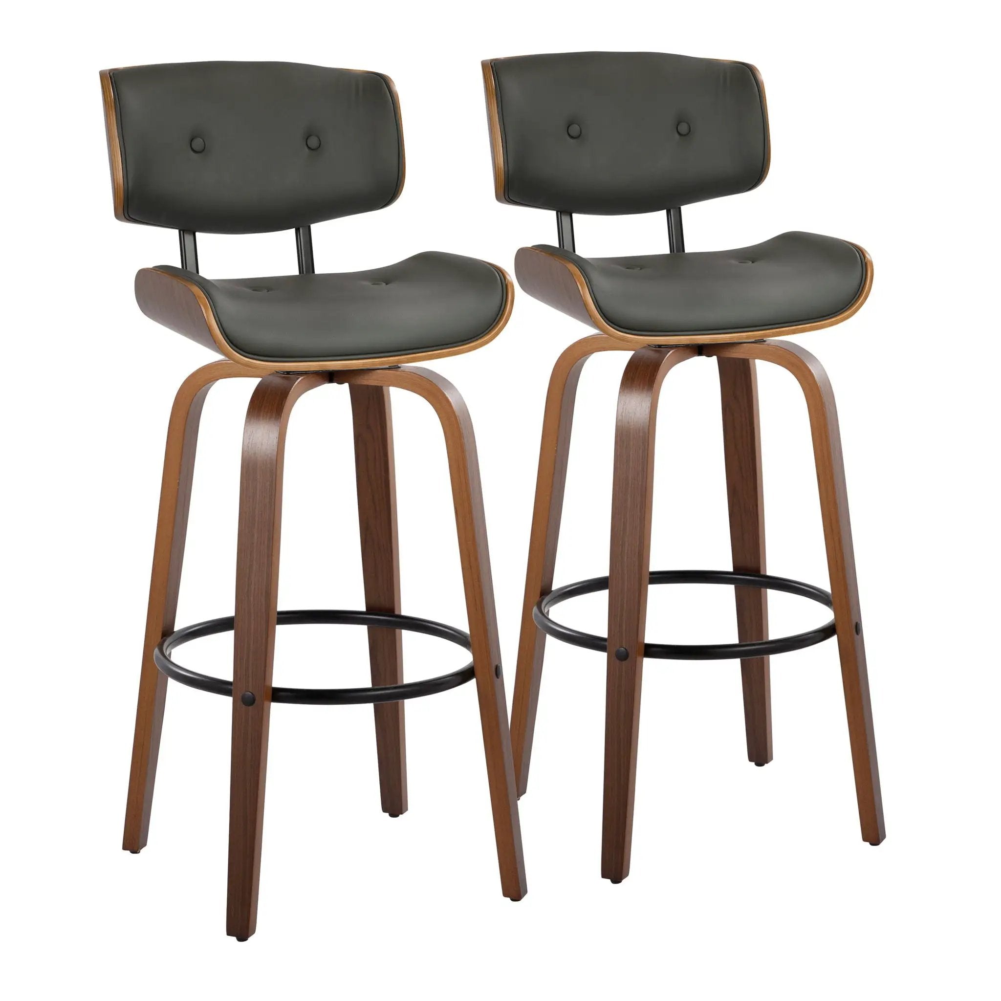Lombardi - Mid-Century Modern Fixed Height Barstool With Swivel With Round Footrest (Set of 2) by HouseOfZazla