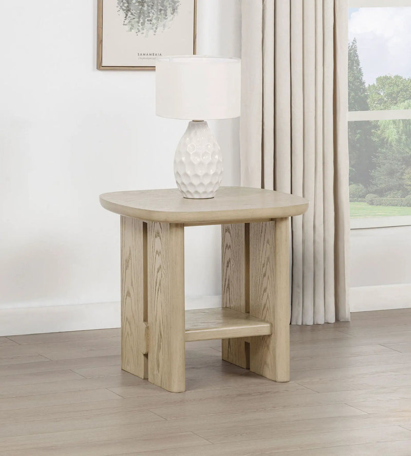Kailani Coastal Square End Side Table with Shelf Beige Oak by Unique Piece Furniture