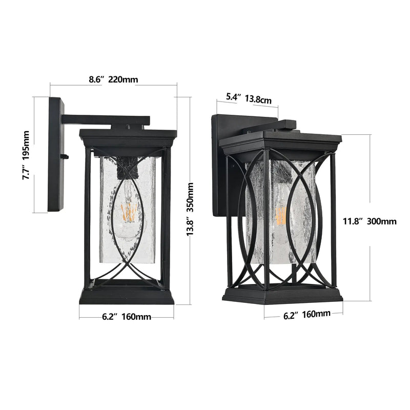 14'(H) Black Outdoor Wall Lantern with Crackled Glass by HouseOfZazla