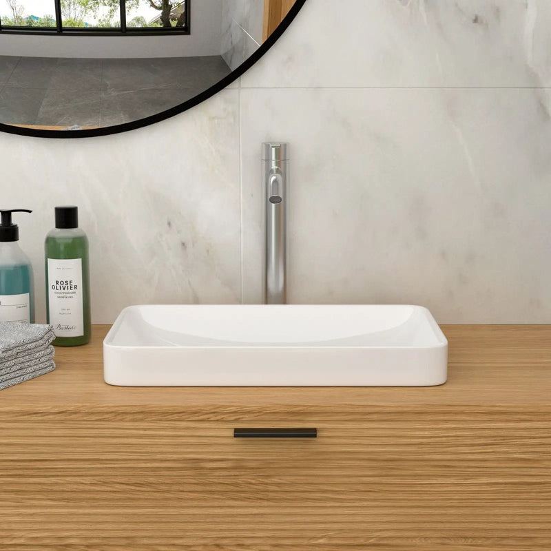 Semi Recessed Bathroom Sink With Countertop Vessel Design, 19" X 12" - White by HouseOfZazla