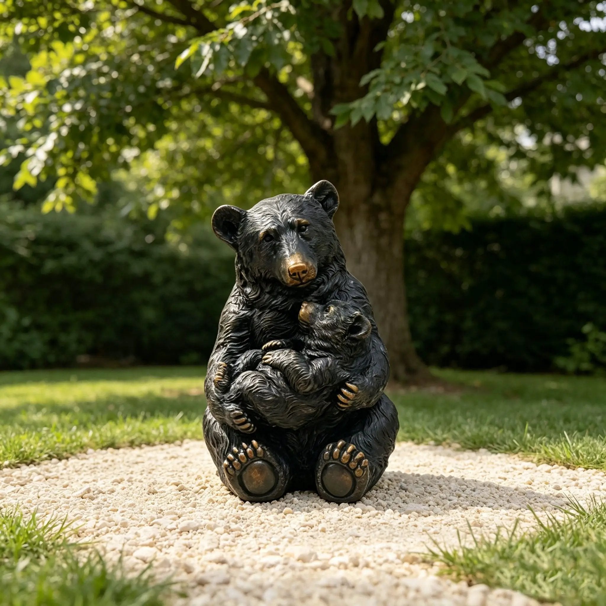 14" Tall Mother Bear Hugging Cub Garden Statue by HouseOfZazla