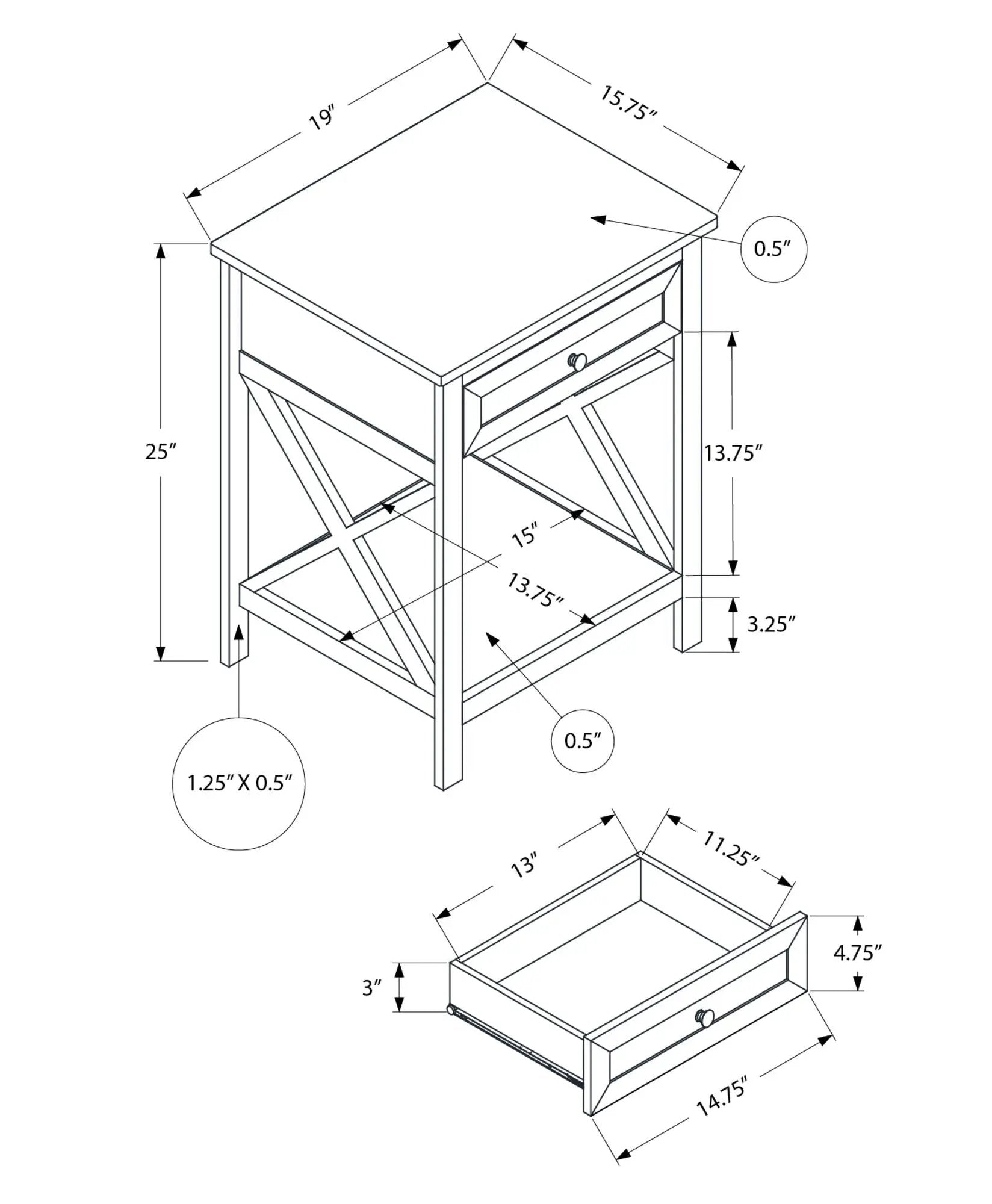 Accent End Table, 2 Tier, Storage Drawer, Transitional Style by HouseOfZazla