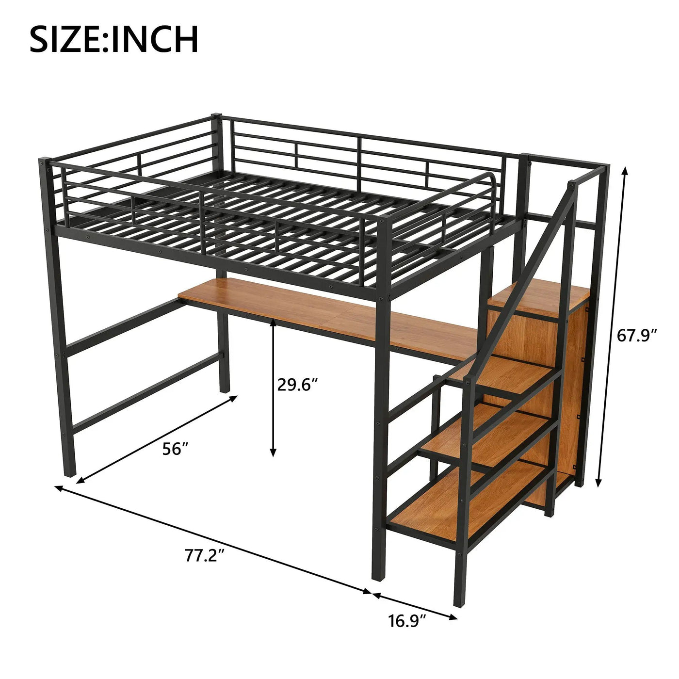 Loft Bed With Desk, Storage Staircase, Small Wardrobe And LED Light by HouseOfZazla