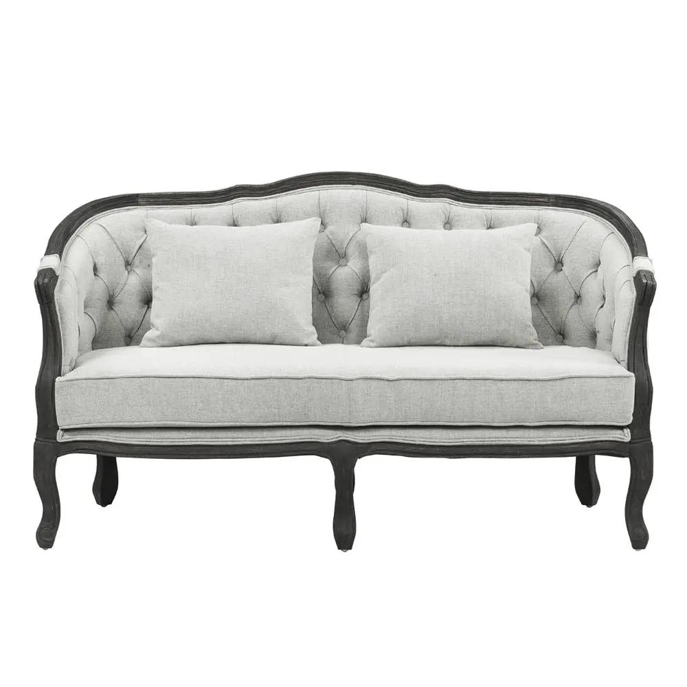 Samael - Loveseat With 2 Pillows - Gray Linen & Dark Brown by Unique Piece Furniture