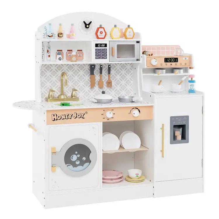 3-IN-1 Kids Furniture: Kids Table Chairs Set + Bookshelf + White Play Kitchen Sets by DirectDeals