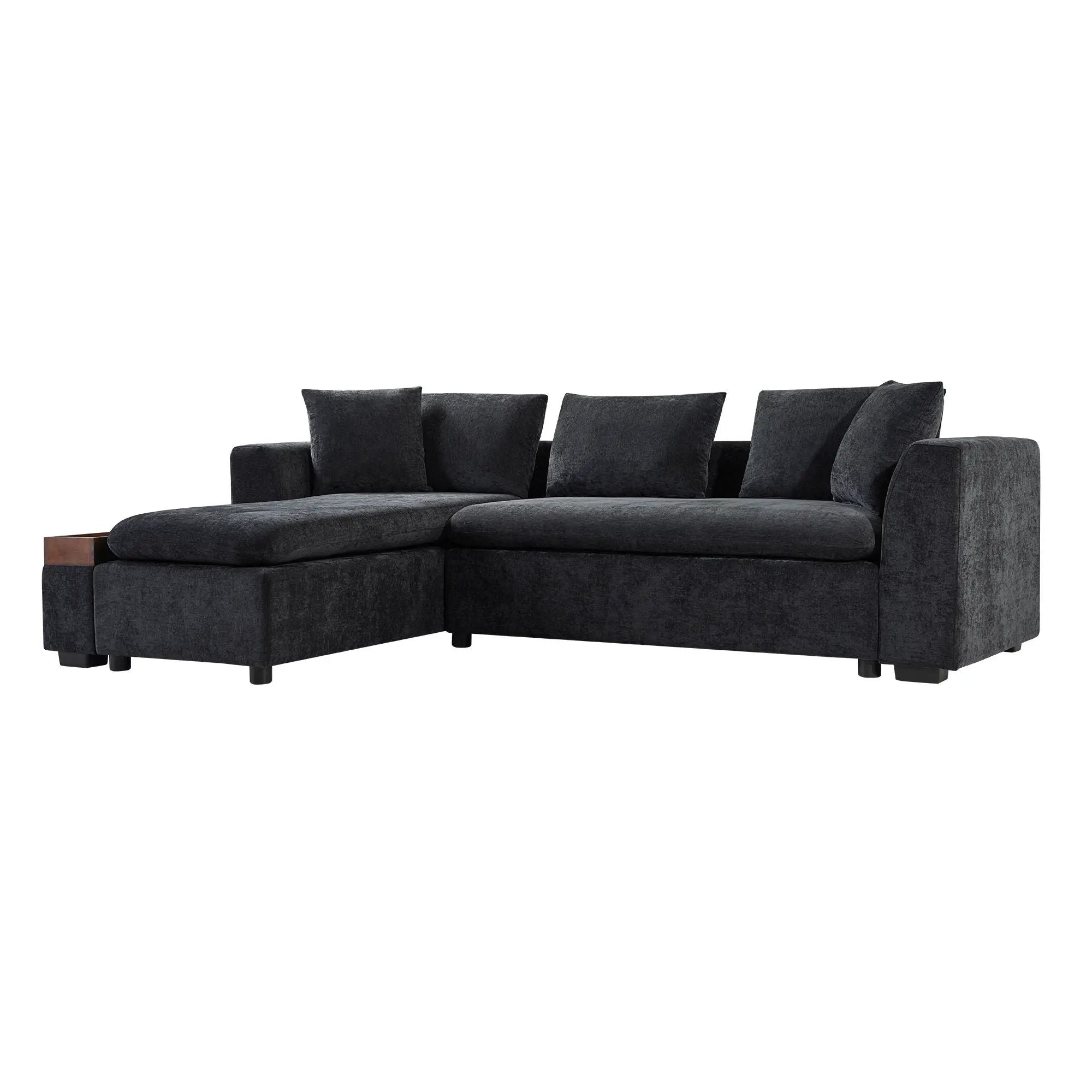 Modern L Shaped Sectional Sofa With Upholstery And Wooden Storage by HouseOfZazla
