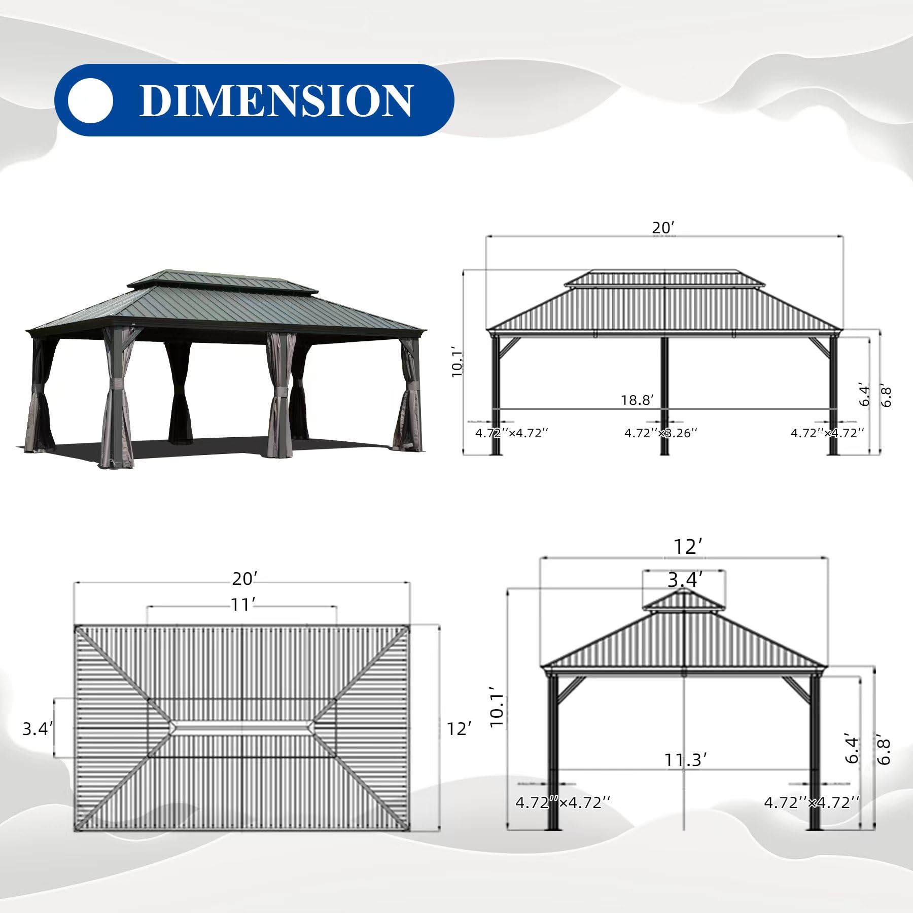 12' x 20' Hardtop Gazebo with Double Roof Canopy by HouseOfZazla