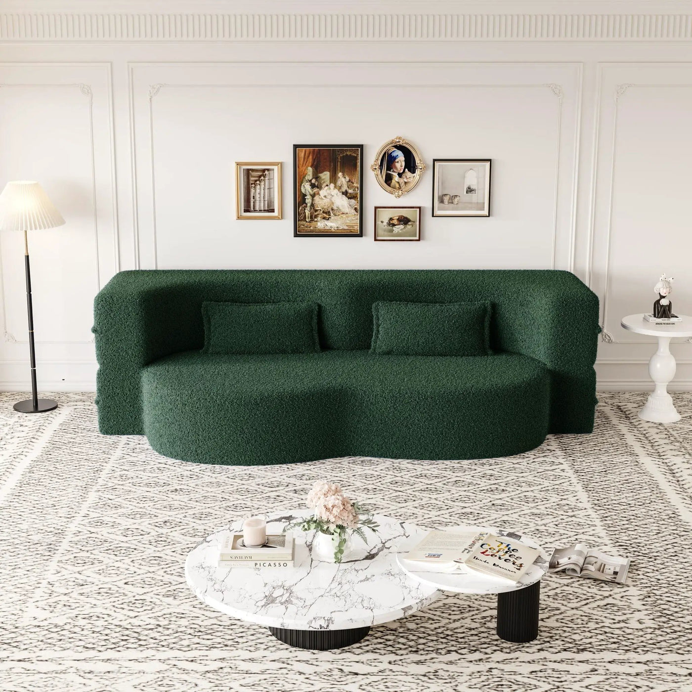 Modern Floor Sofa With Two Pillows Convertible Teddy Fabric Foam Filled Bed by HouseOfZazla