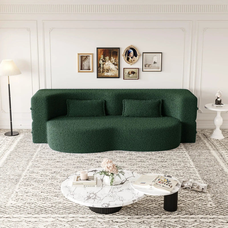 Modern Floor Sofa With Two Pillows Convertible Teddy Fabric Foam Filled Bed by HouseOfZazla