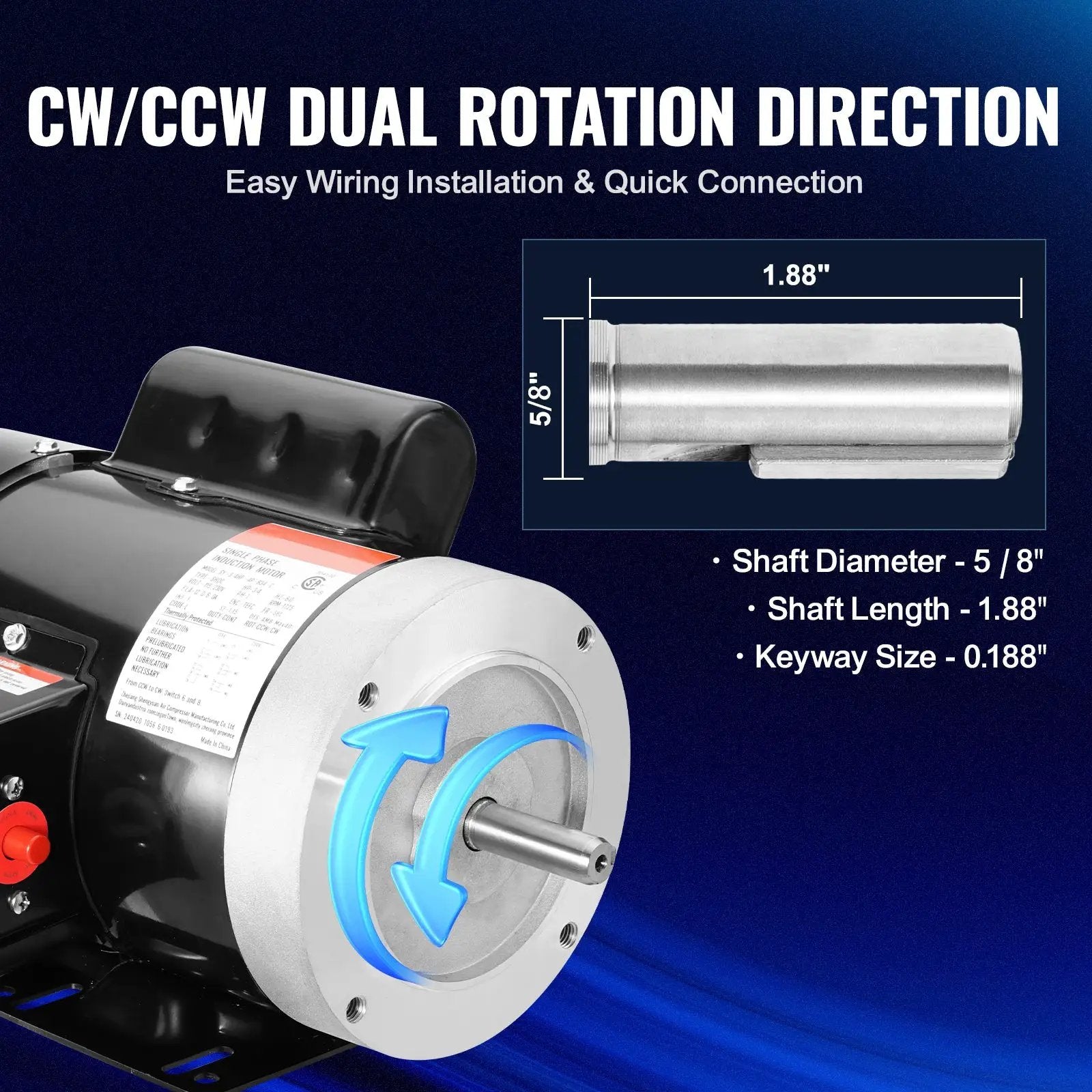 0.75HP Electric Motor 1725 RPM AC 115V/230V 56C Frame by HouseOfZazla