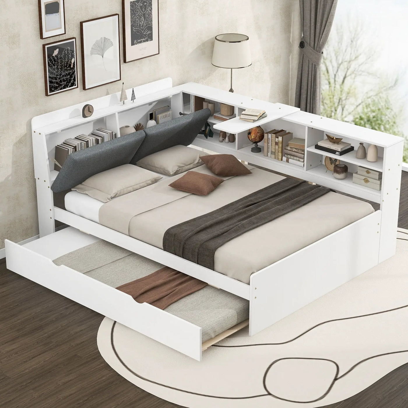 Platform Bed With Trundle, Shelves, And Storage Headboard by HouseOfZazla