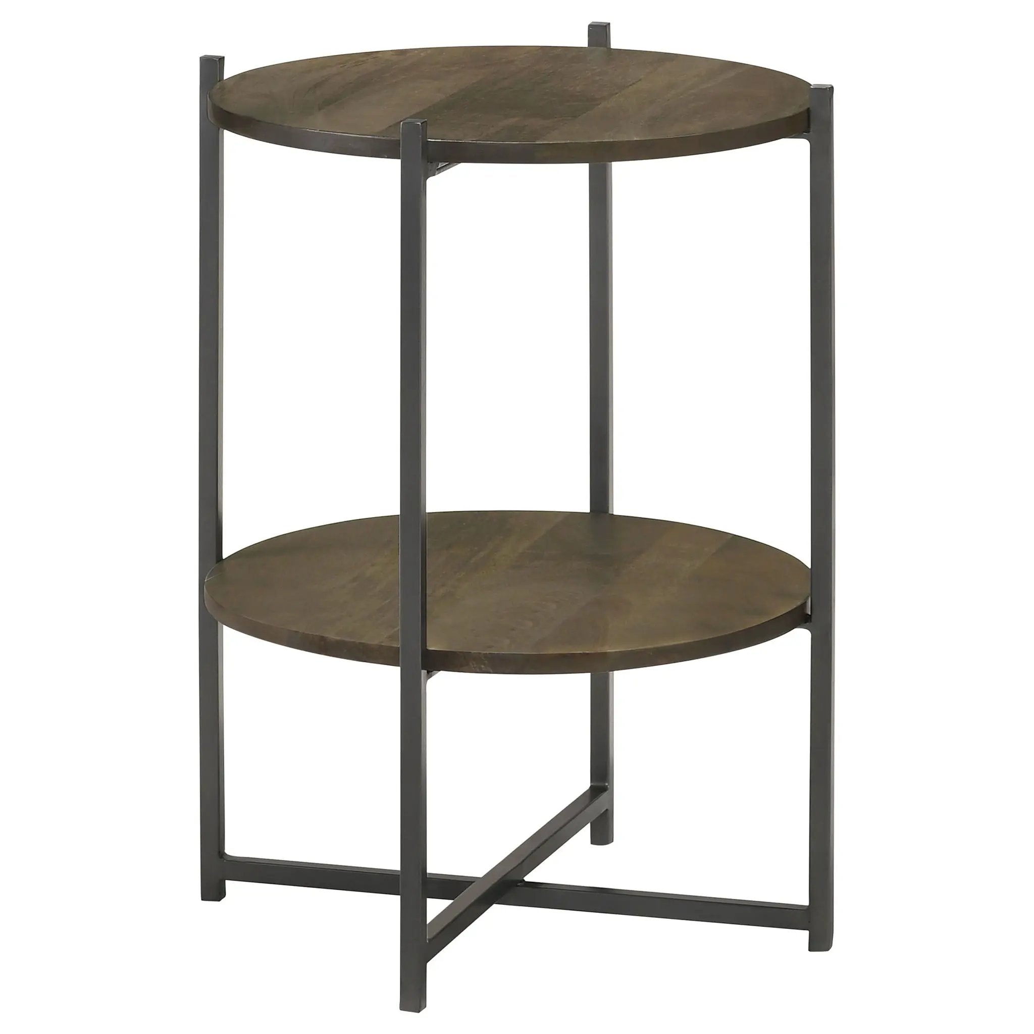 Axel Round Accent Table with Open Shelf Natural and Gunmetal by Unique Piece Furniture