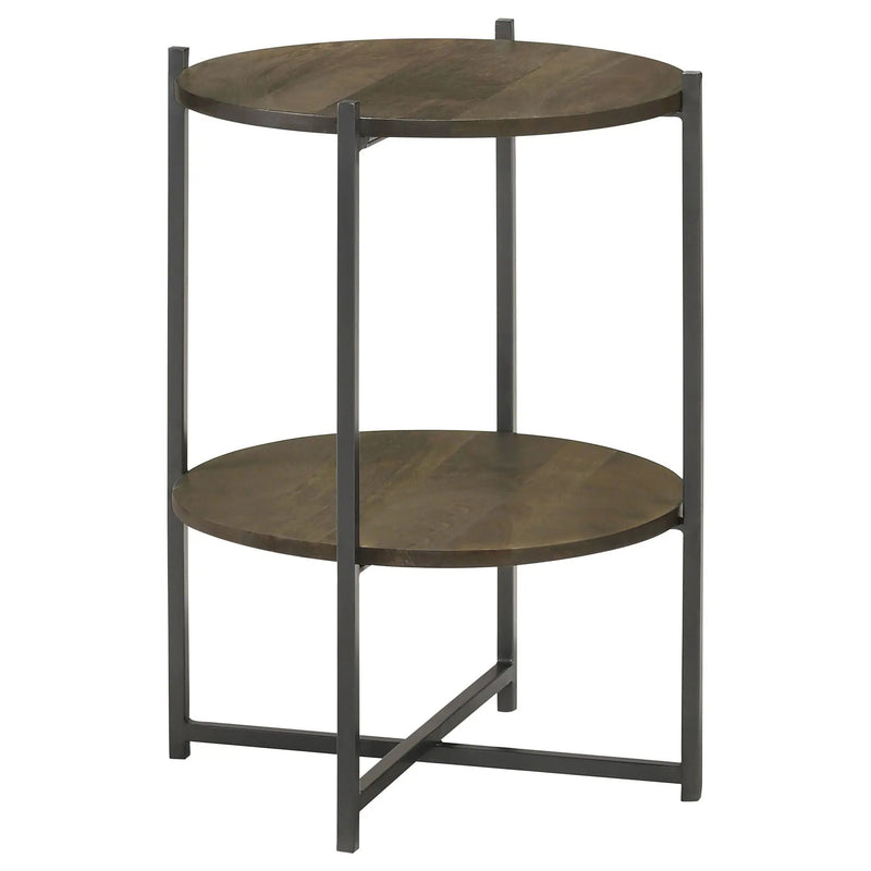 Axel Round Accent Table with Open Shelf Natural and Gunmetal by Unique Piece Furniture