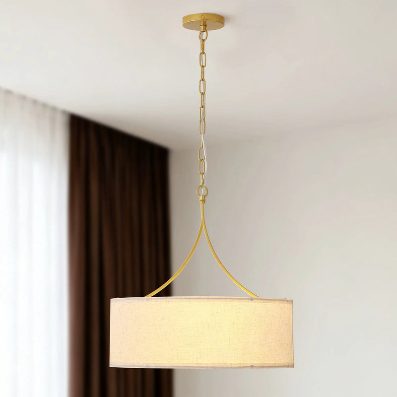 3-Light Gold Fabric Drum Pendant Light by HouseOfZazla