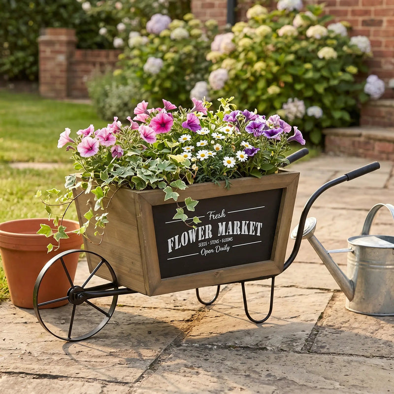 Farmhouse Wheelbarrow Planter with Flower Market Sign by HouseOfZazla