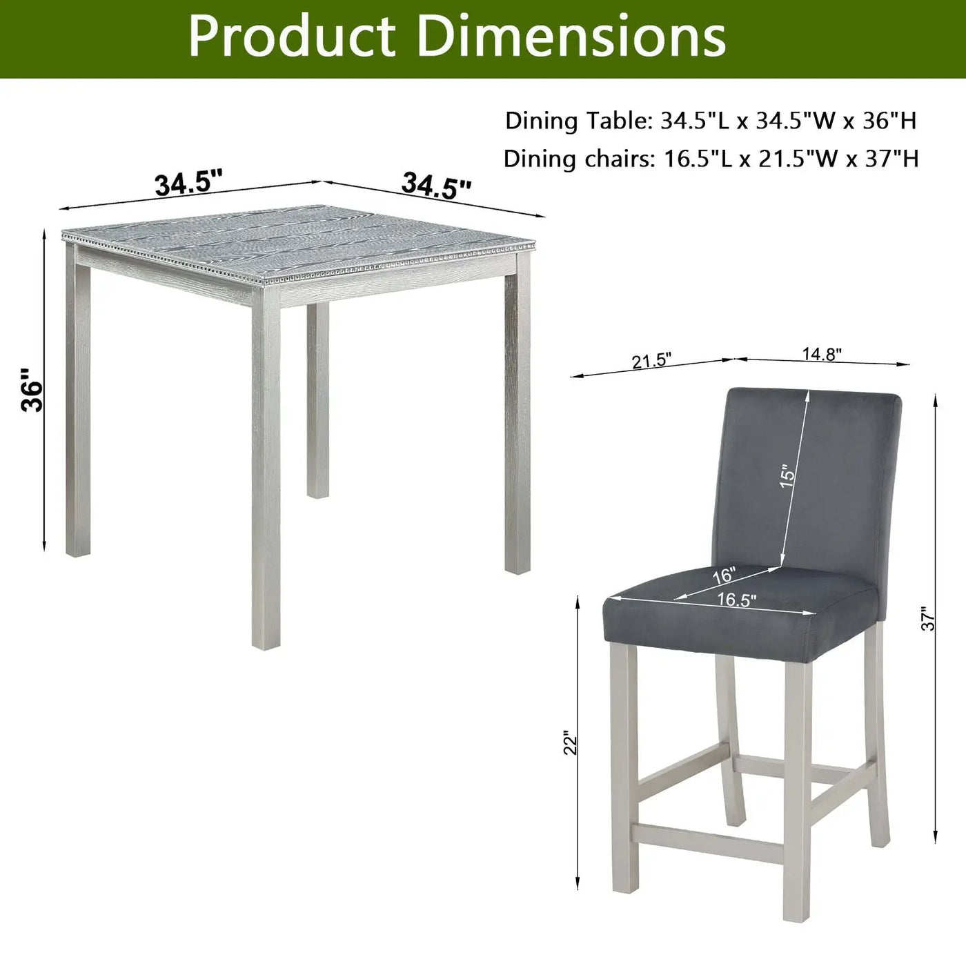 5 Pieces Counter Height Table Set, Kitchen Table With Square Table And 4 Upholstered Chairs by HouseOfZazla
