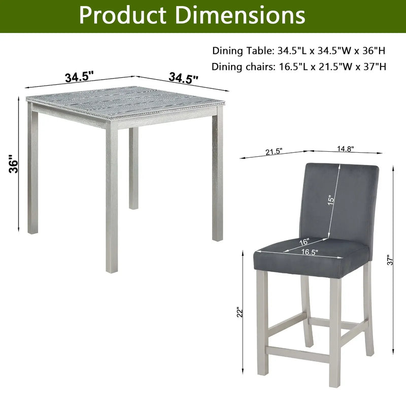 5 Pieces Counter Height Table Set, Kitchen Table With Square Table And 4 Upholstered Chairs by HouseOfZazla