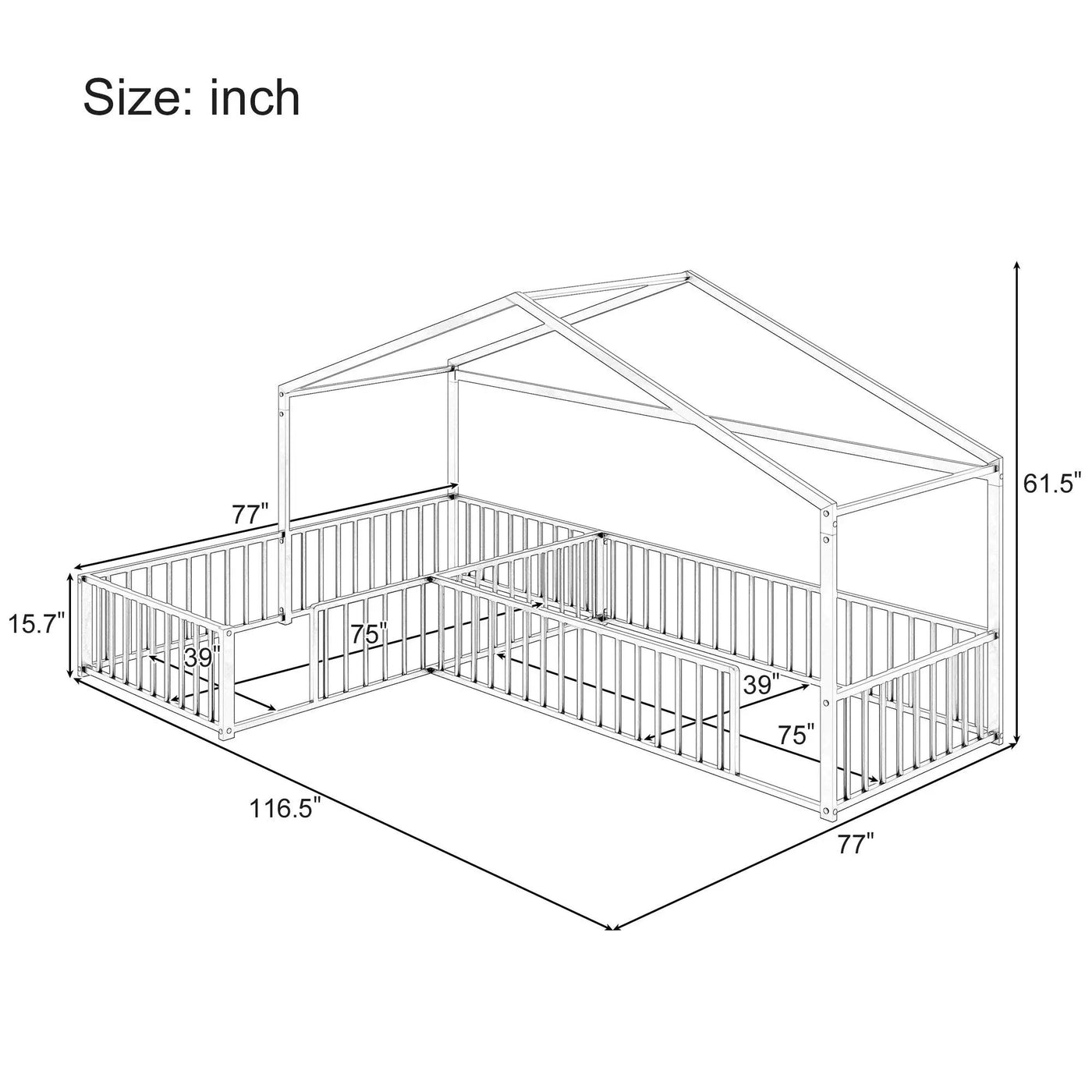 L-Shaped Montessori Bed For 2 Kids With Partitioned Fence by HouseOfZazla