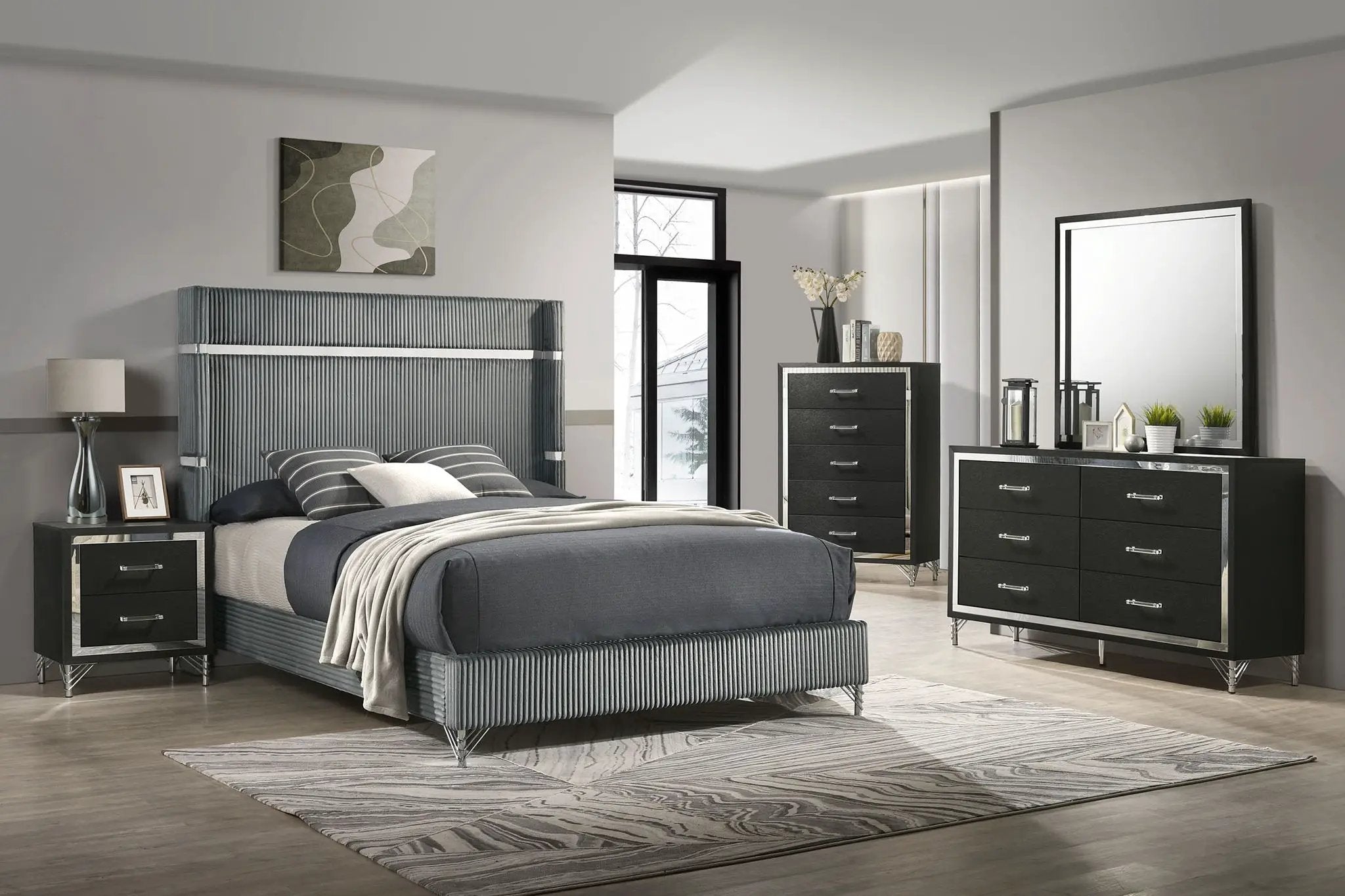 Lucia 5-piece Queen Bedroom Set Grey and Black by Unique Piece Furniture
