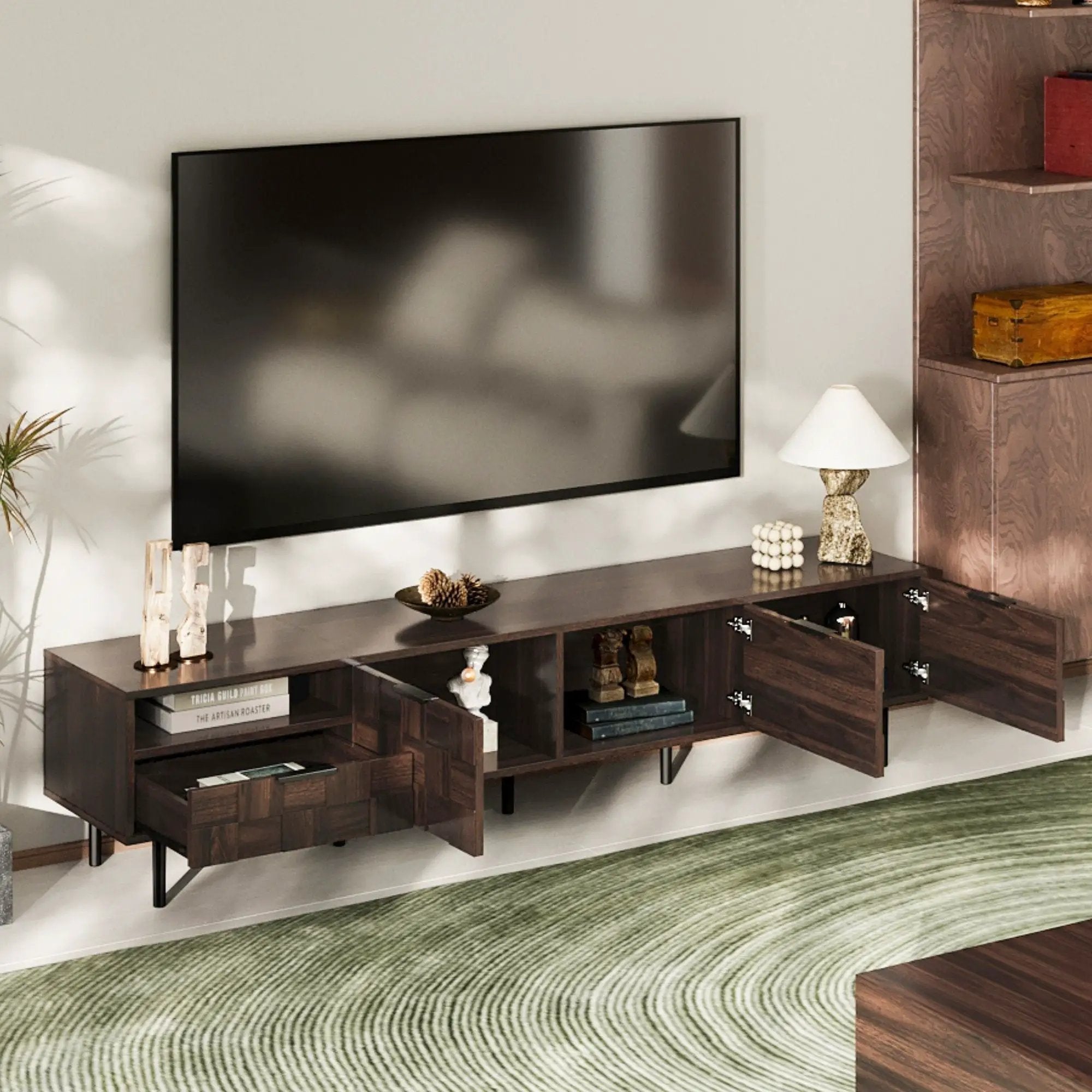 78" TV Stand With Storage Cabinets For Living Room - Walnut by HouseOfZazla