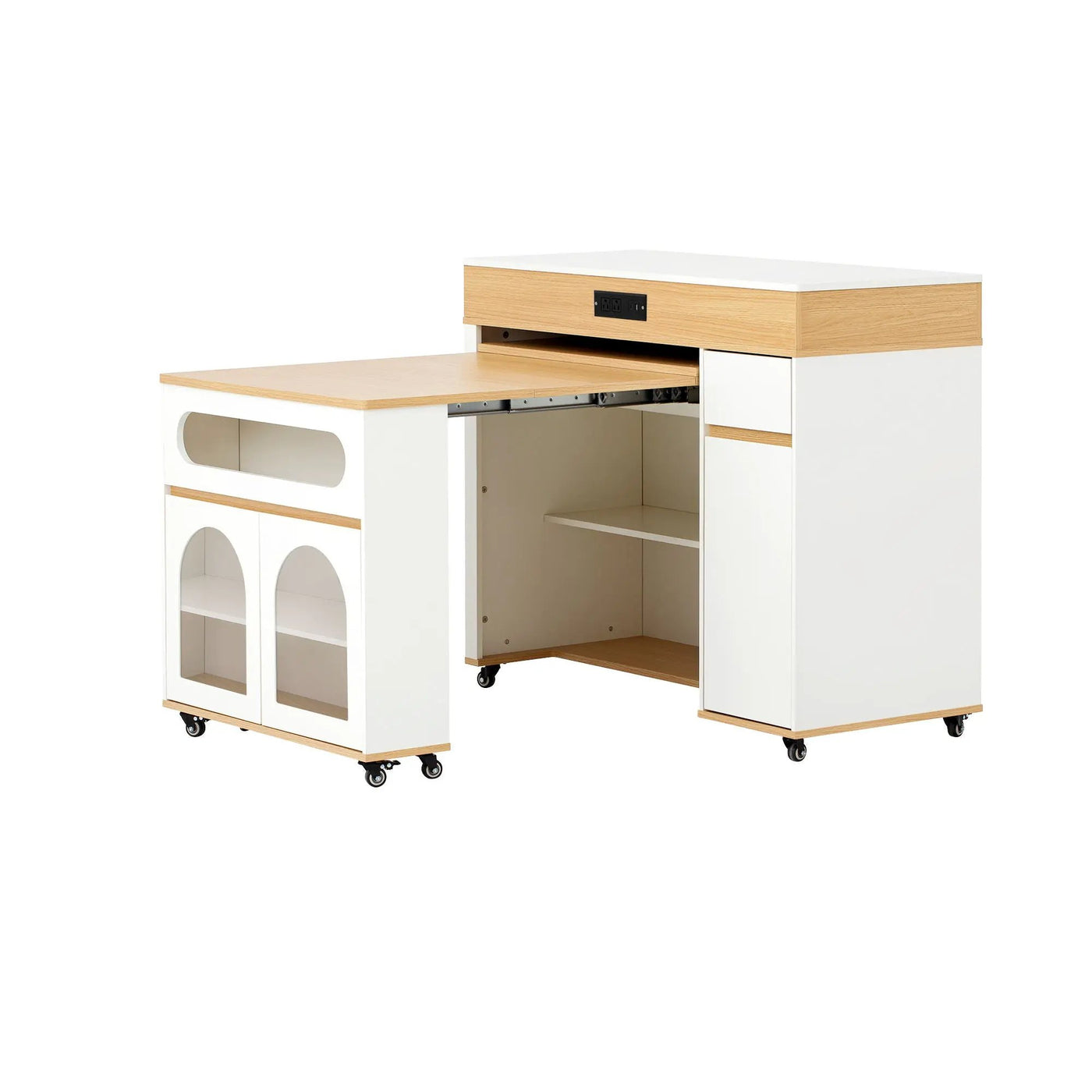 Extendable Dining Table With Folding Top, Rolling Kitchen Island With Drawers And Power Outlet by HouseOfZazla