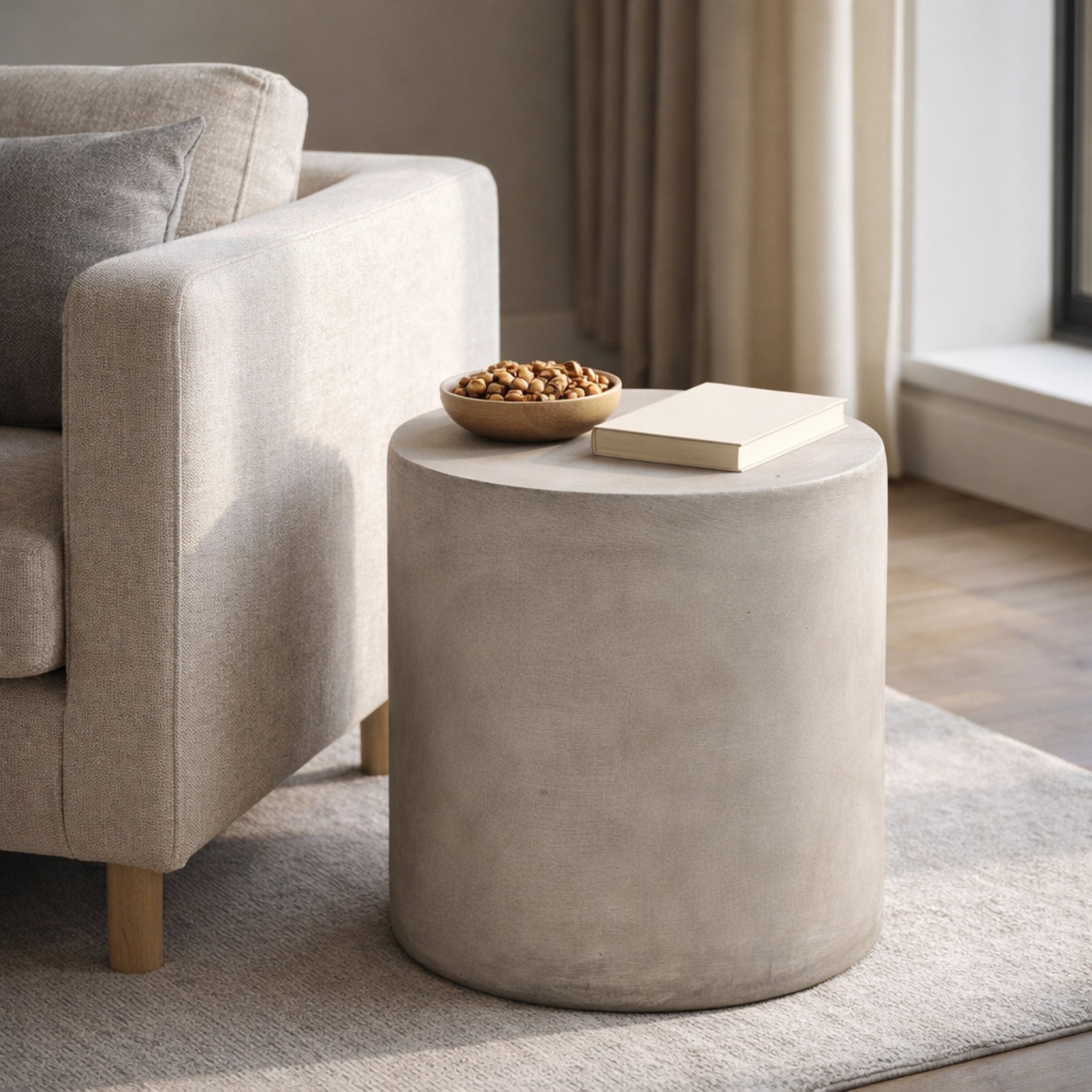 Outdoor Lightweight Concrete Side Table, Light Gray by HouseOfZazla