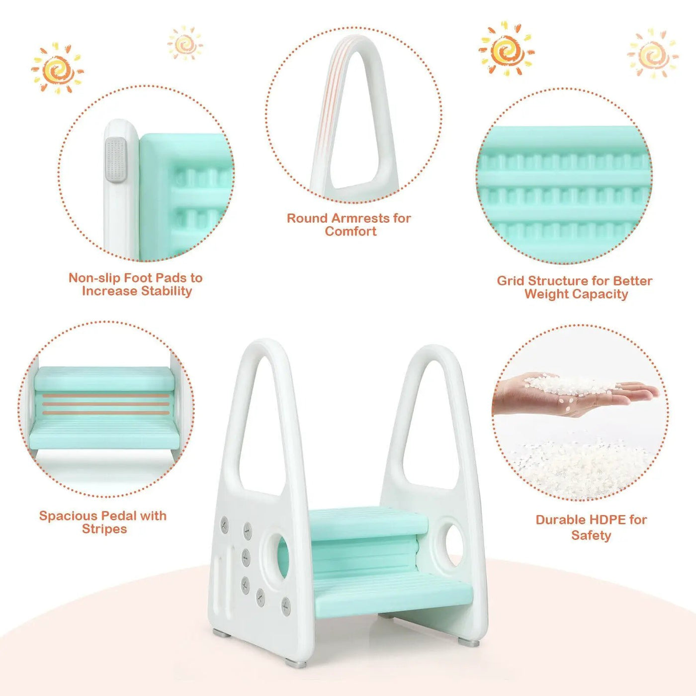 Kids Step Stool Learning Helper with Armrest for Kitchen Toilet Potty Training by DirectDeals