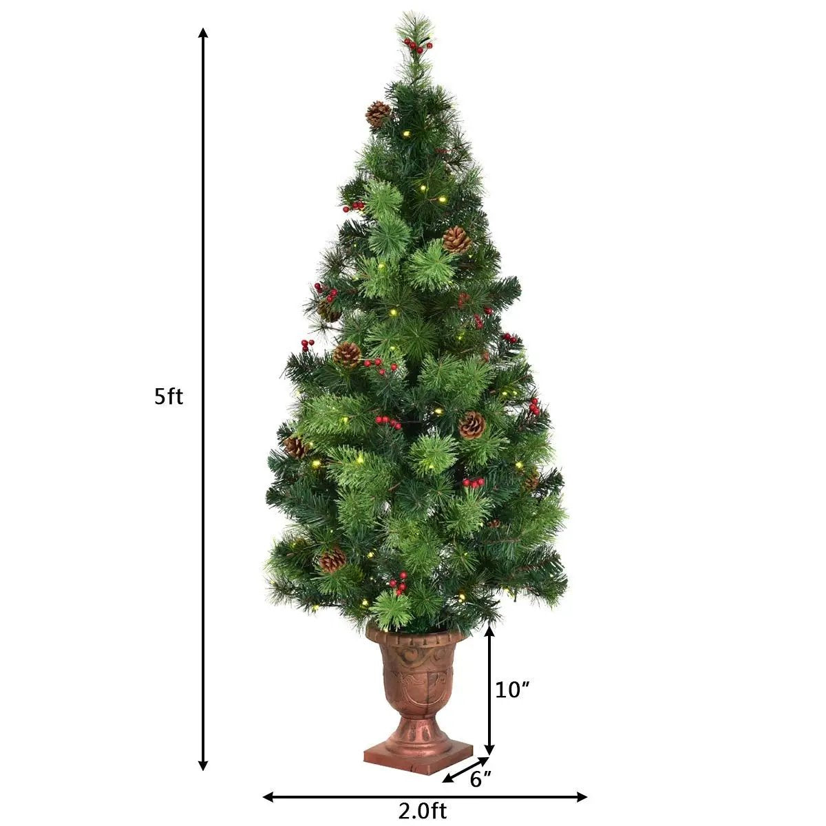 LED Christmas Tree with Red Berries Pine Cones by DirectDeals