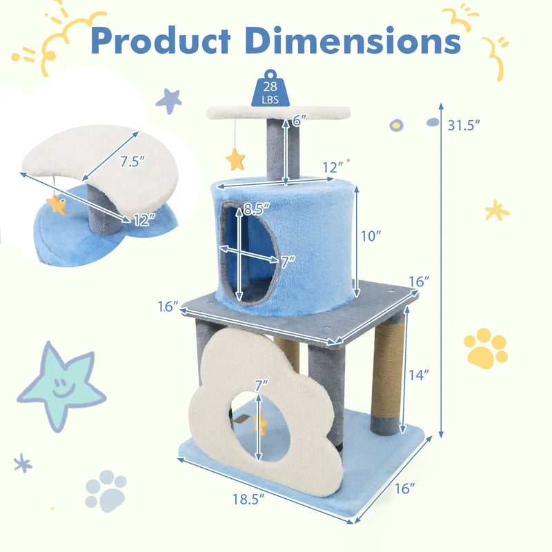 31.5" Cute Modern Cat Tree Multi-Level Kitten Tower by DirectDeals
