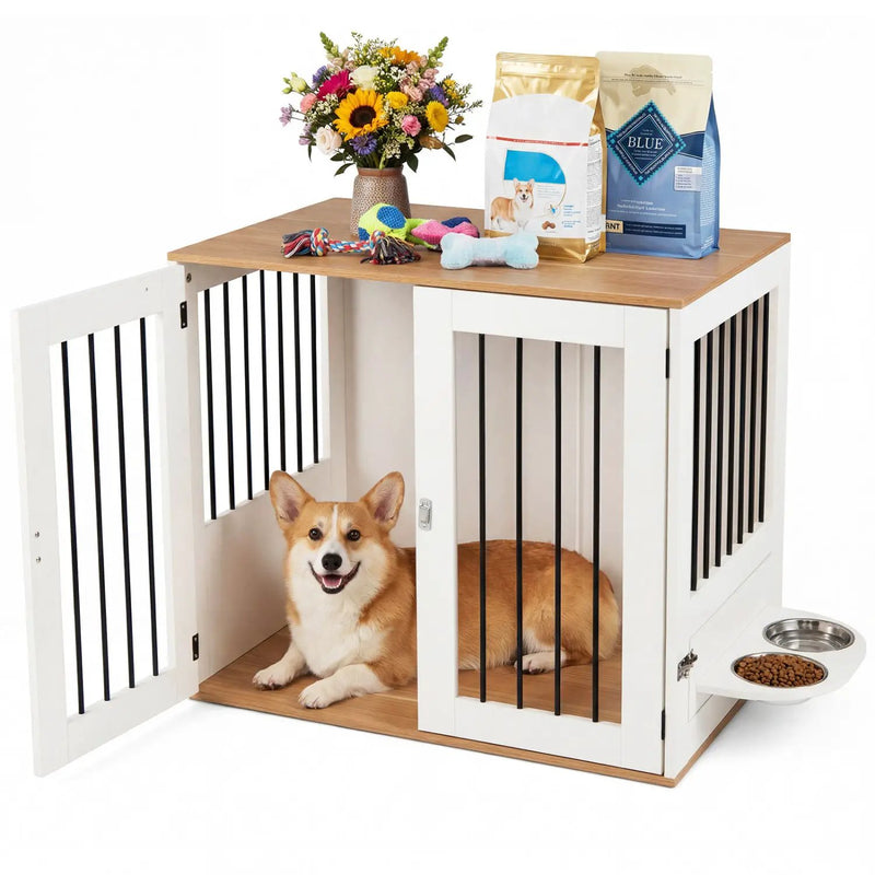 31.5” Dog Crate Furniture Wooden Dog Kennel with Double Lock Doors by DirectDeals