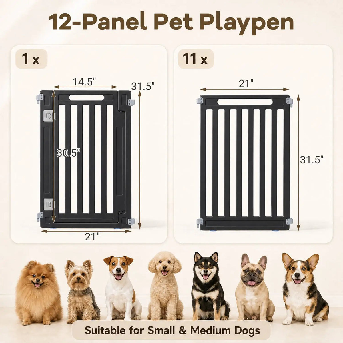 12-Panel Dog Playpen 31.5" Height Indoor Outdoor Pet Fence by DirectDeals