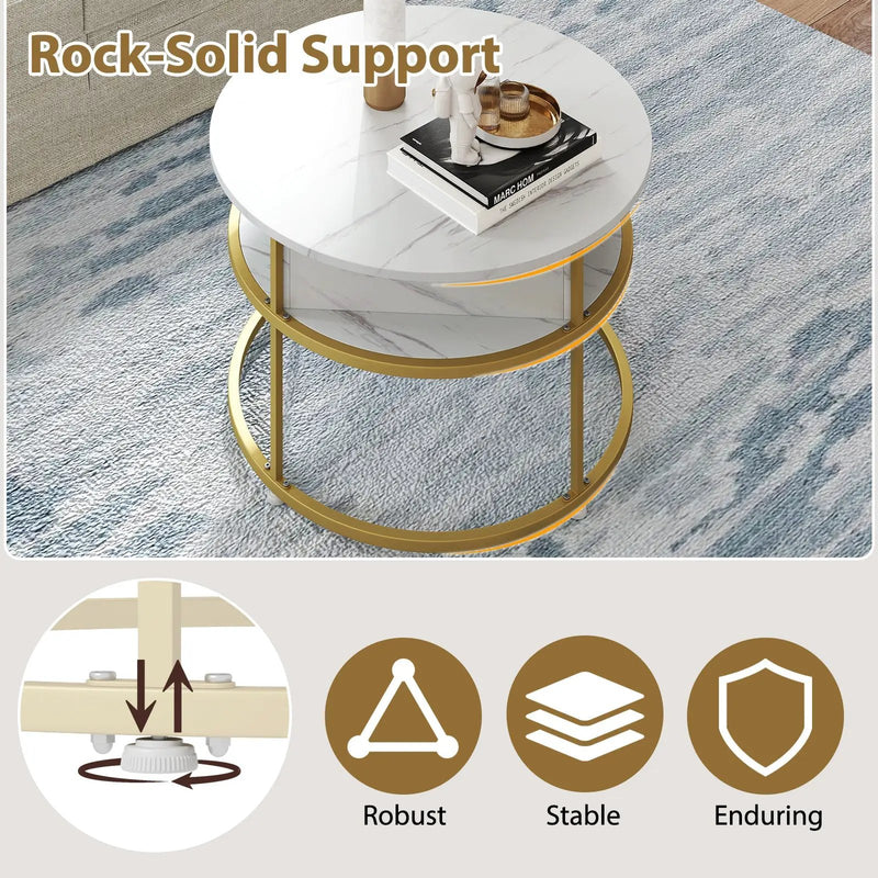 31.5 Inch Round Lift Top Coffee Table with Hidden Compartment and Side Shelves by DirectDeals