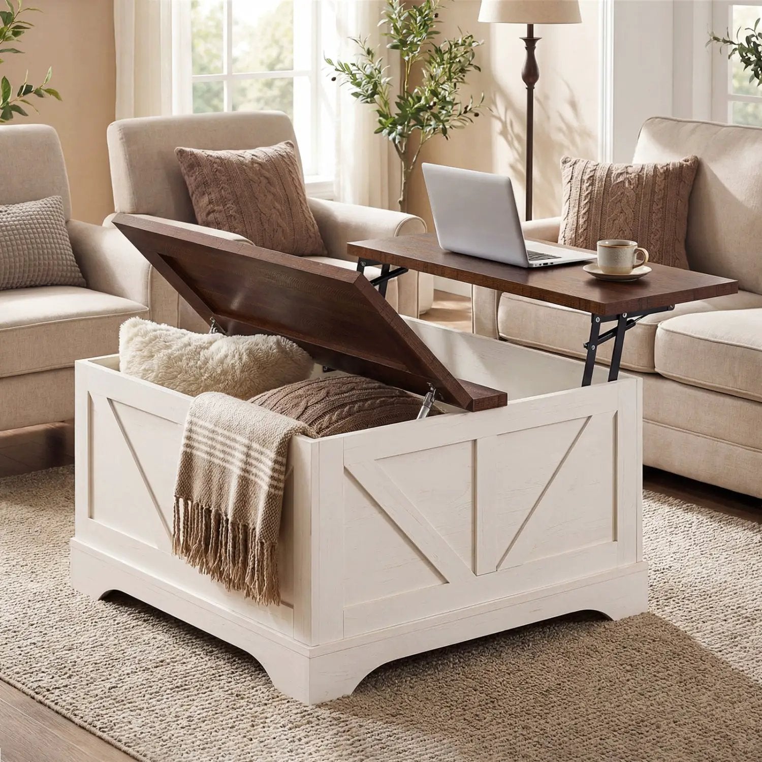 31.5 Inch Square Coffee Table with Lifting Tabletop and Hidden Compartment by DirectDeals