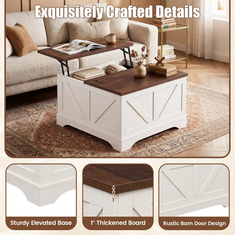 31.5 Inch Square Coffee Table with Lifting Tabletop and Hidden Compartment by DirectDeals