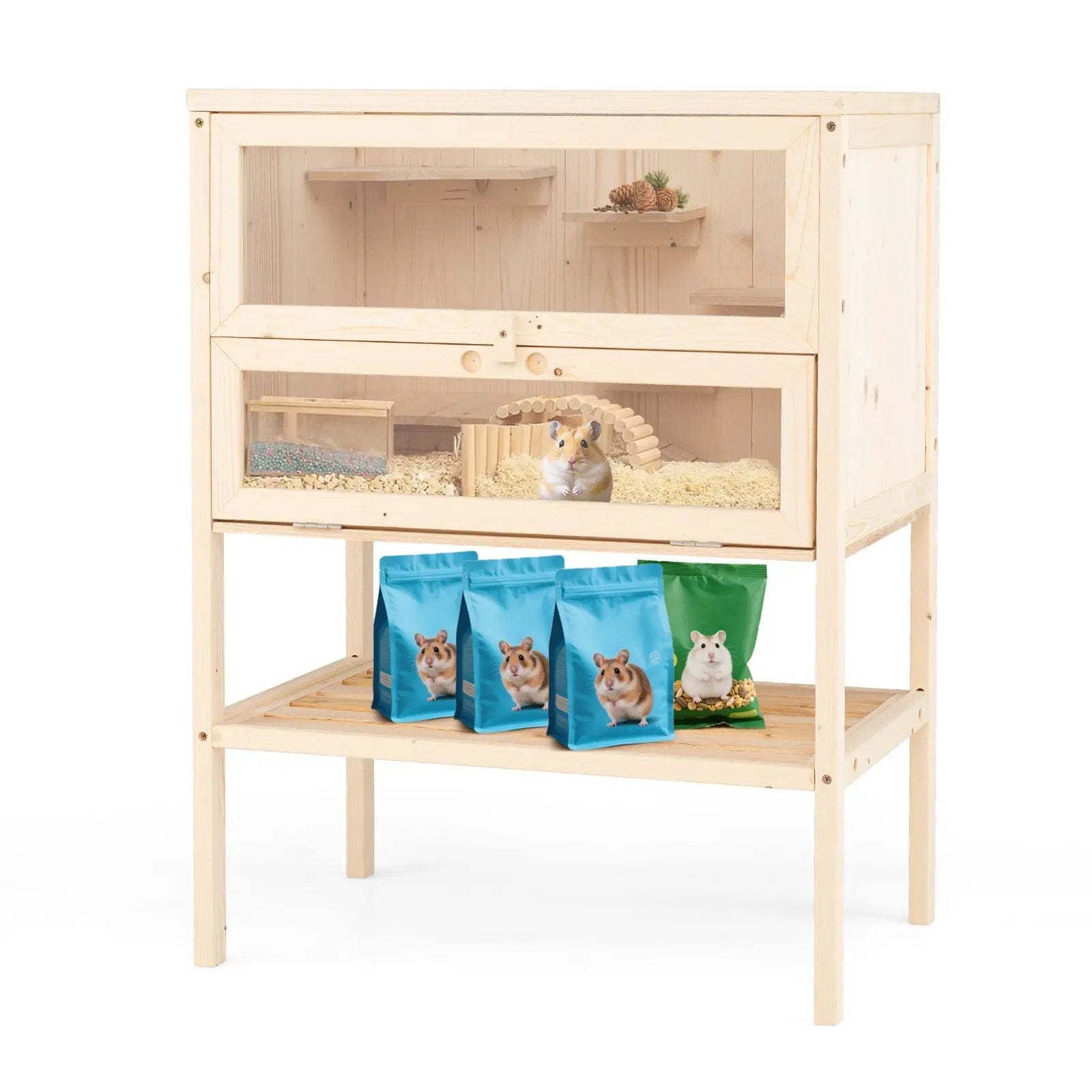 31.5 Inches Freestanding Hamster Cage Wooden Hamster Habitat Playpen-Natural by DirectDeals