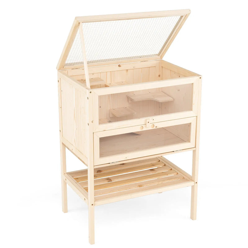 31.5 Inches Freestanding Hamster Cage Wooden Hamster Habitat Playpen-Natural by DirectDeals