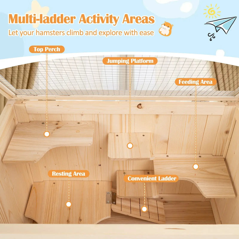 31.5 Inches Freestanding Hamster Cage Wooden Hamster Habitat Playpen-Natural by DirectDeals