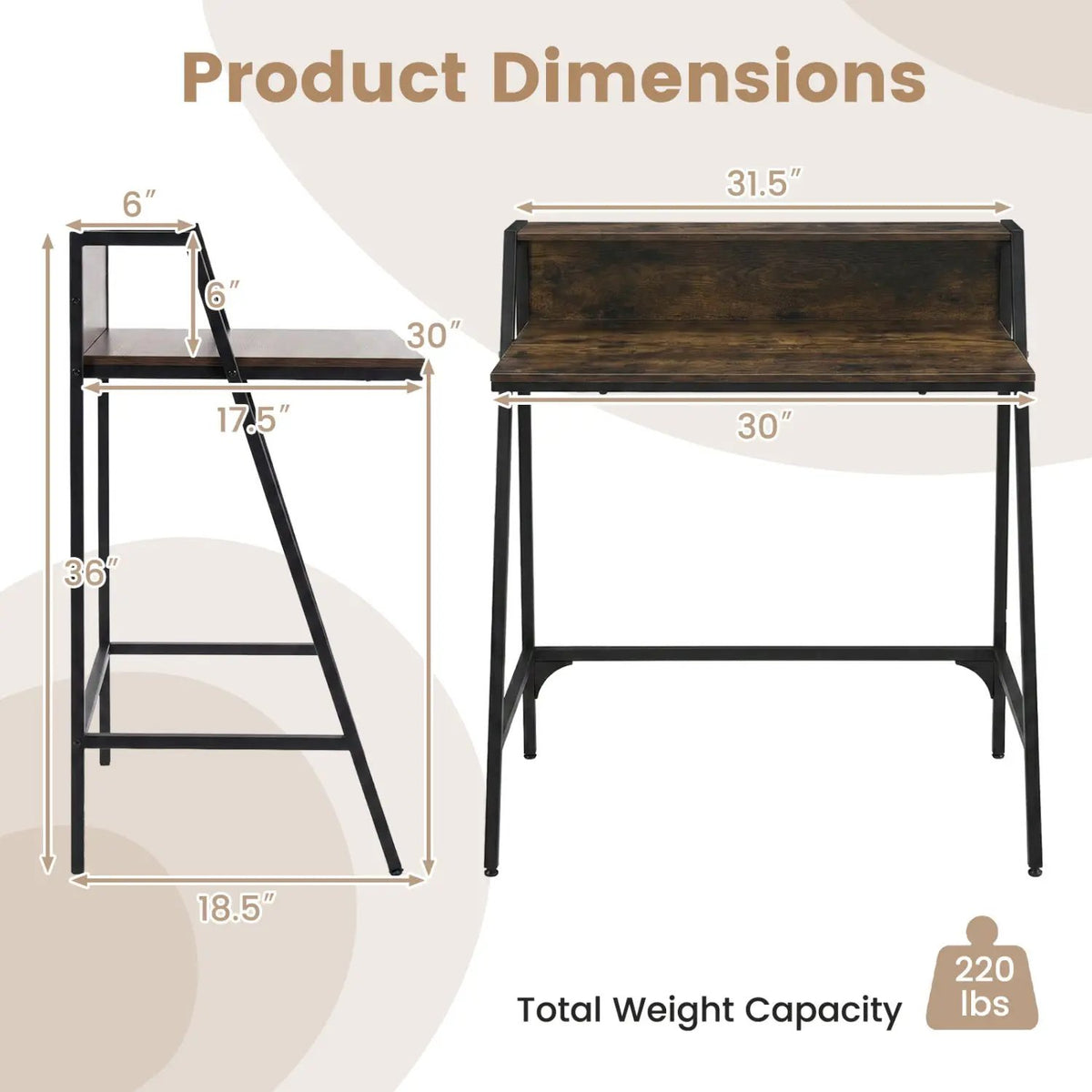 31.5" Industrial Desk with Raised Shelf Metal Frame by DirectDeals