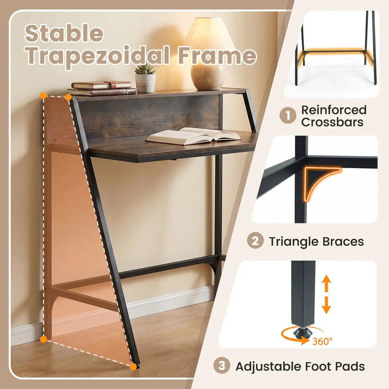 31.5" Industrial Desk with Raised Shelf Metal Frame by DirectDeals