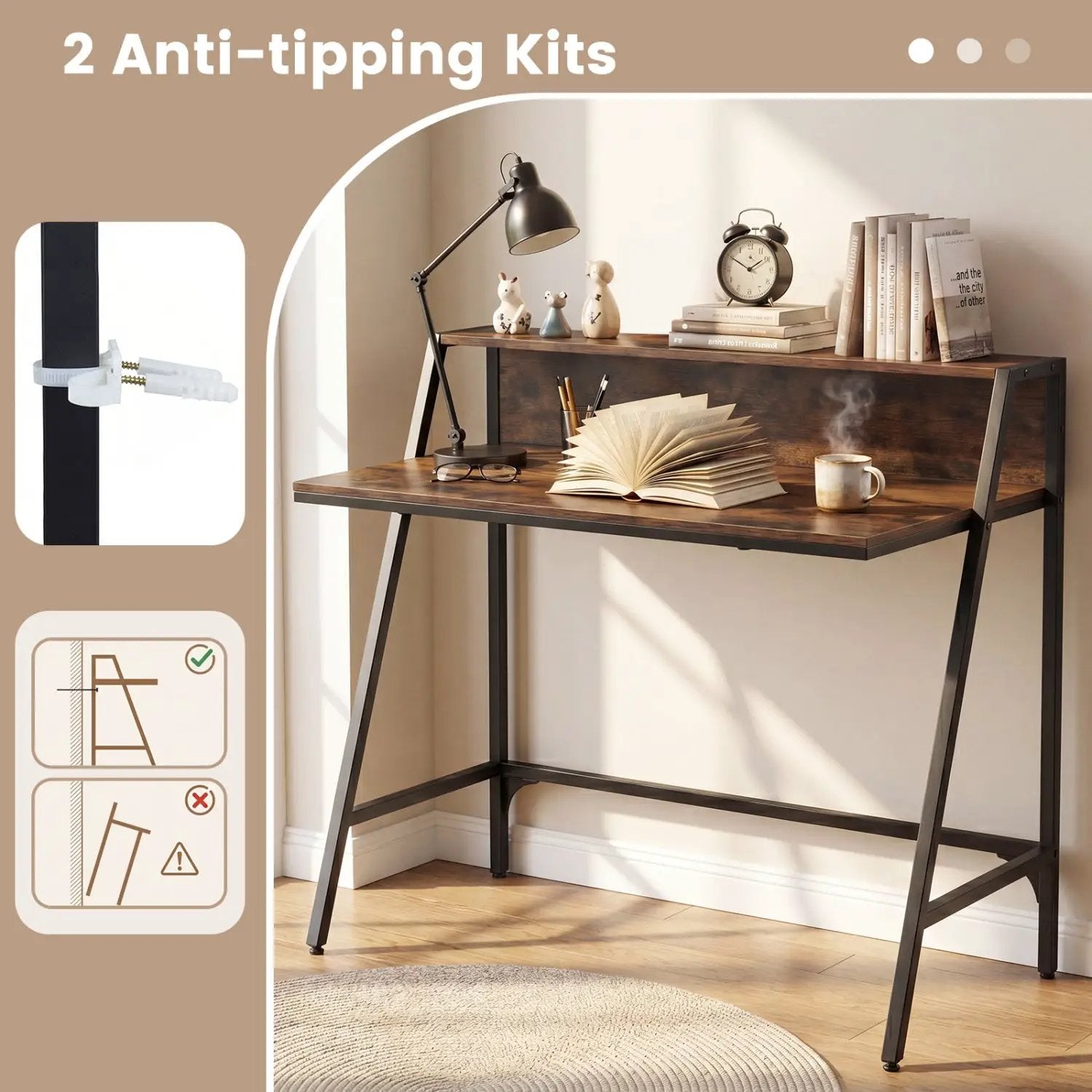 31.5" Industrial Desk with Raised Shelf Metal Frame by DirectDeals