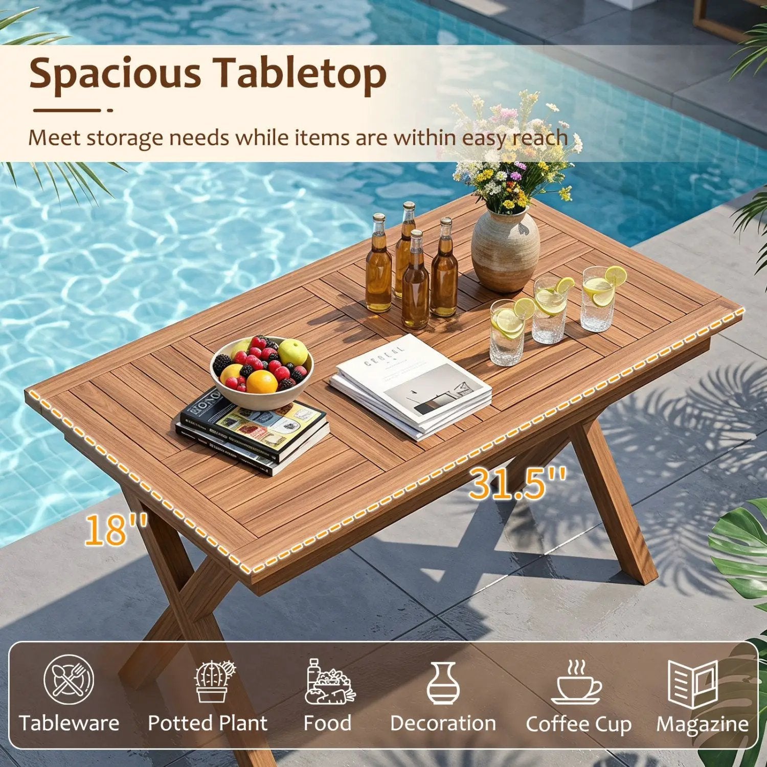 Teak Wood Outdoor Coffee Table 31.5" with Slatted Top by DirectDeals