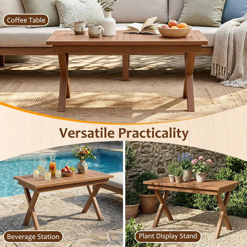 Teak Wood Outdoor Coffee Table 31.5" with Slatted Top by DirectDeals