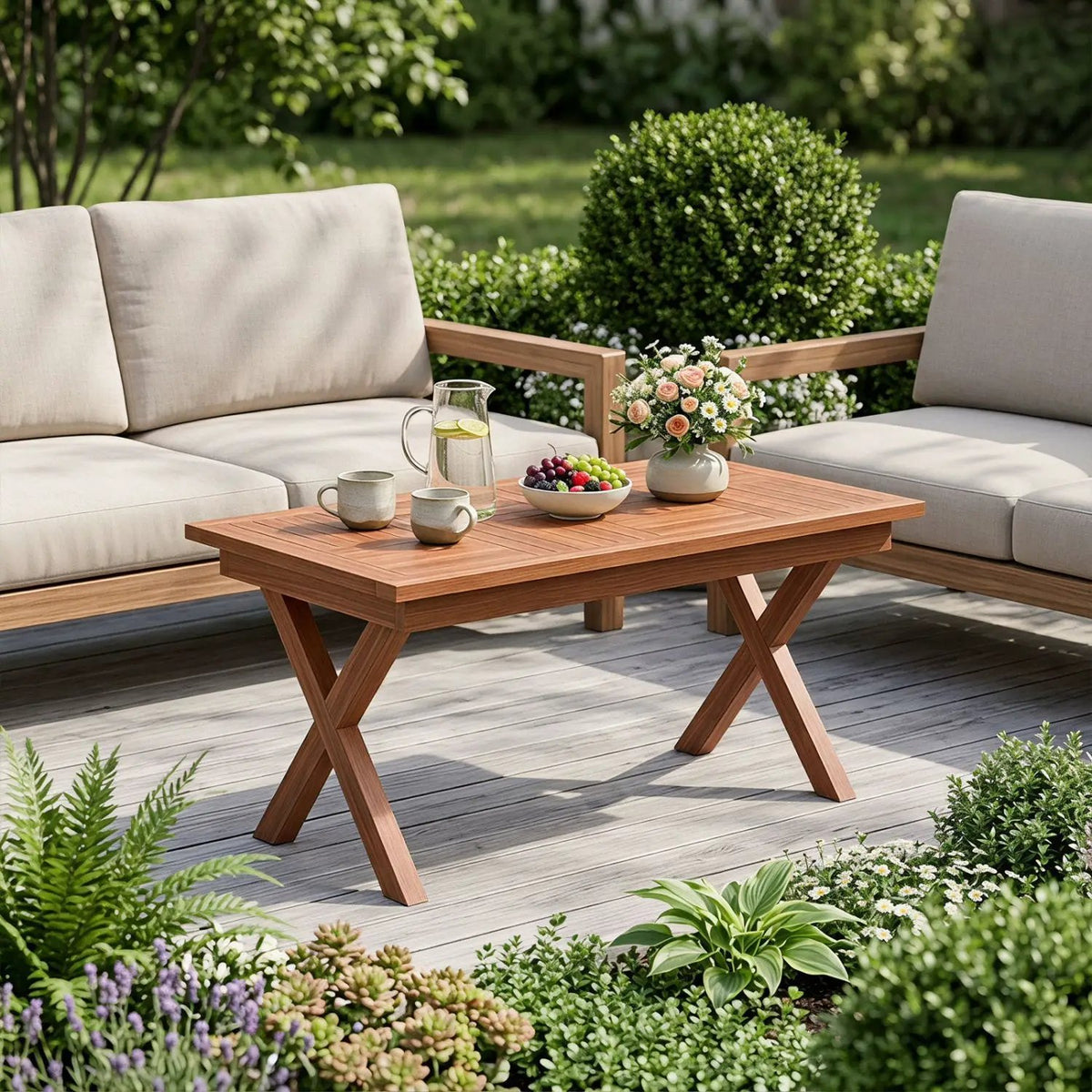 Teak Wood Outdoor Coffee Table 31.5" with Slatted Top by DirectDeals