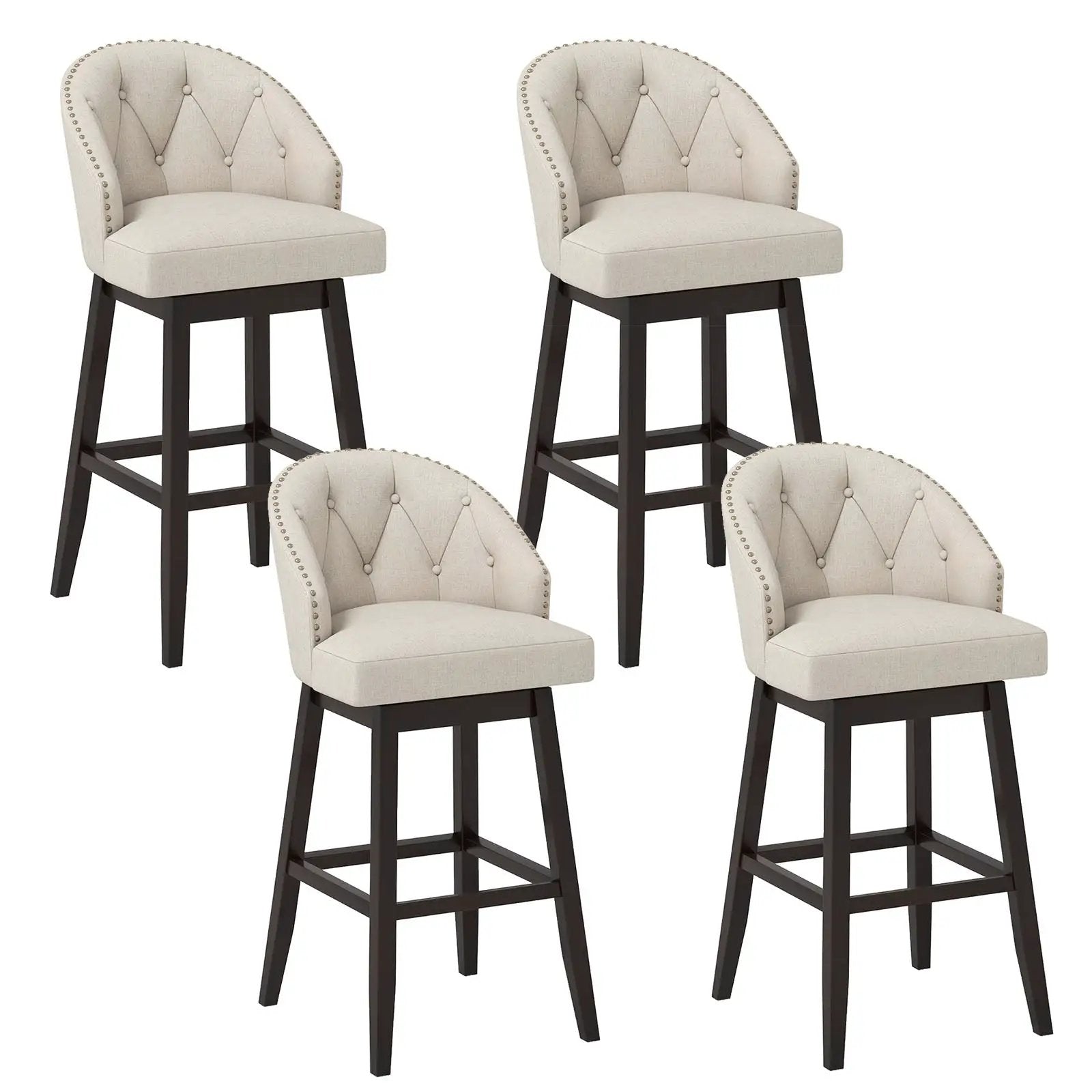 31 Inch Bar Stools Set of 4 Padded Bar Height Chairs with Rubber Wood Frame Swivel Seat-Beige by DirectDeals