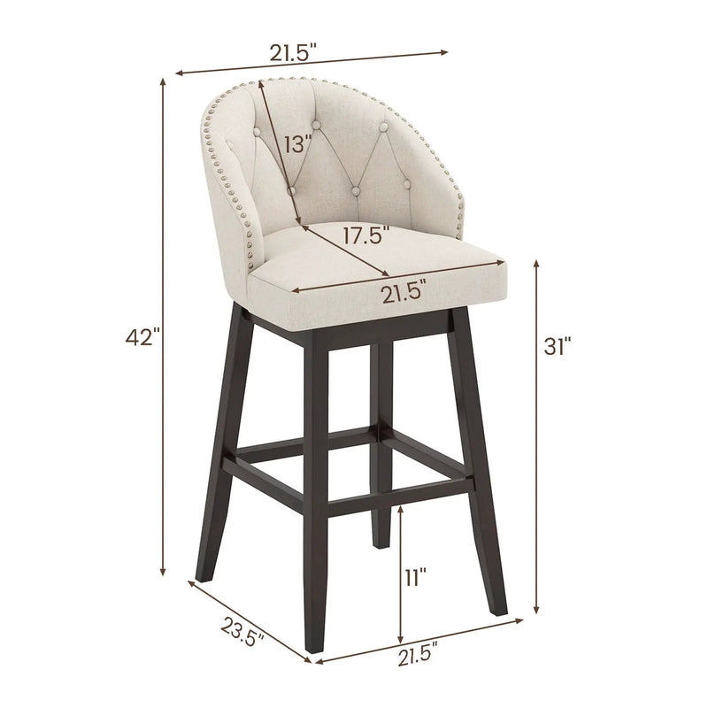 31 Inch Bar Stools Set of 4 Padded Bar Height Chairs with Rubber Wood Frame Swivel Seat-Beige by DirectDeals