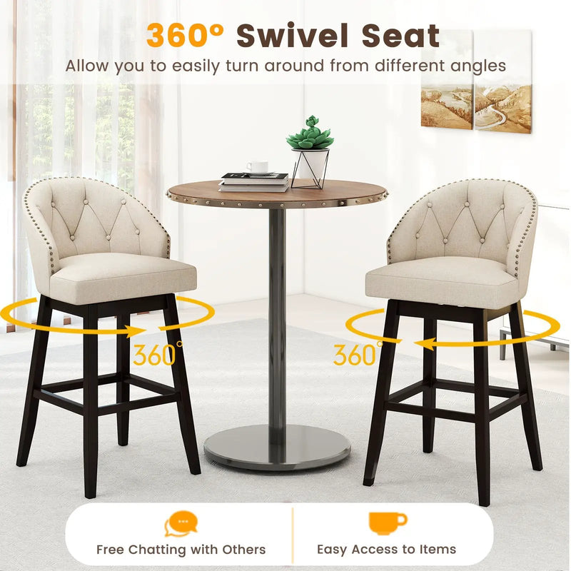 31 Inch Bar Stools Set of 4 Padded Bar Height Chairs with Rubber Wood Frame Swivel Seat-Beige by DirectDeals