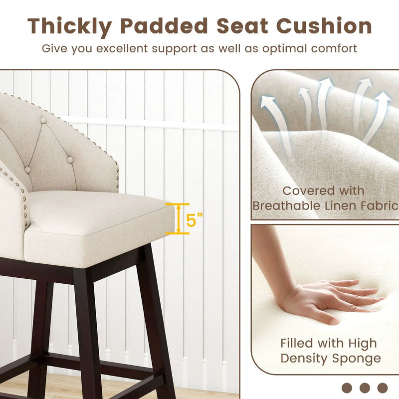 31 Inch Bar Stools Set of 4 Padded Bar Height Chairs with Rubber Wood Frame Swivel Seat-Beige by DirectDeals