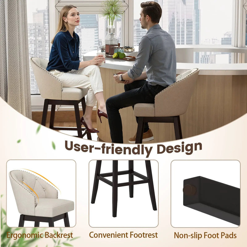 31 Inch Bar Stools Set of 4 Padded Bar Height Chairs with Rubber Wood Frame Swivel Seat-Beige by DirectDeals