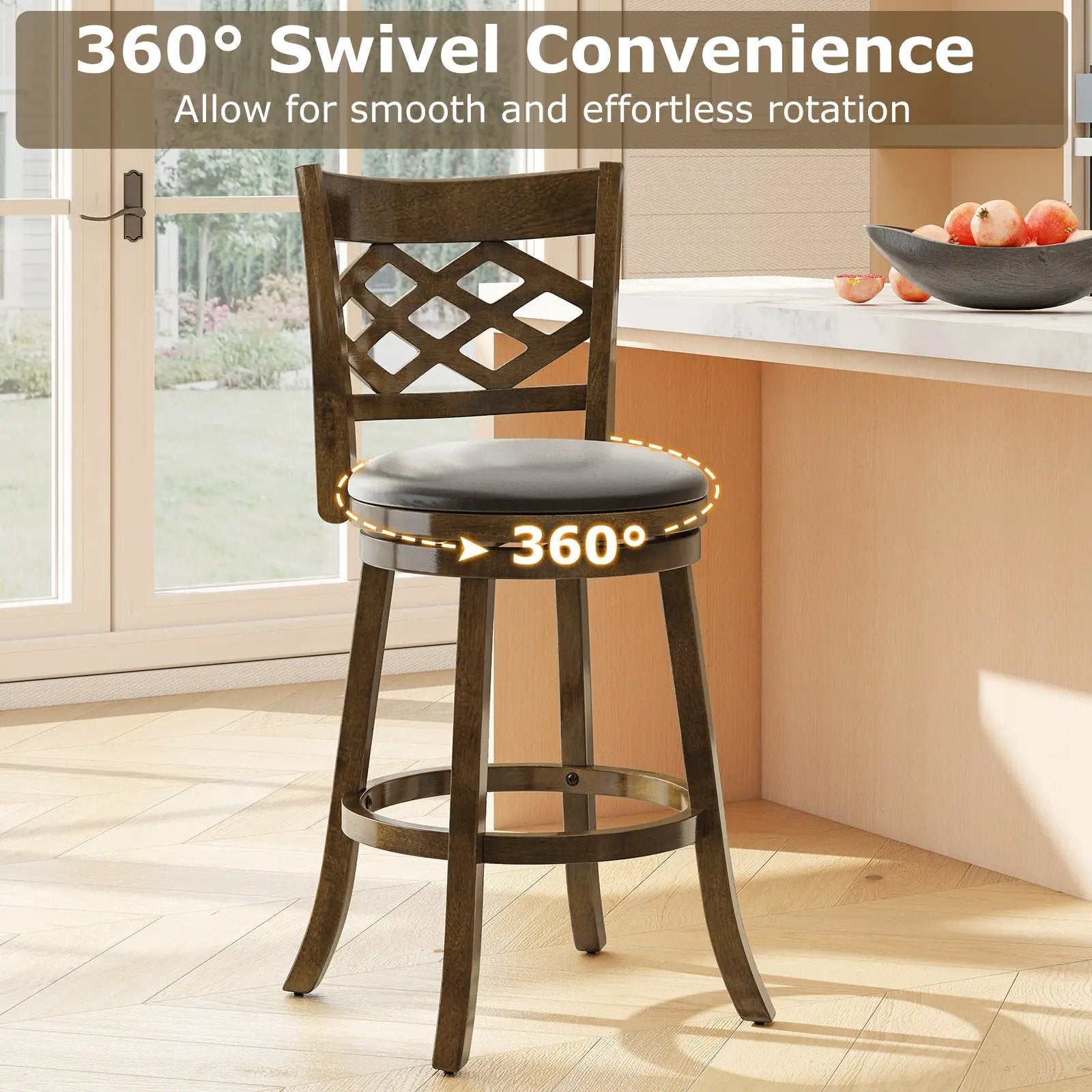 26 Inch Counter Height Bar Stools Set of 2 with Rubber Wood Frame by DirectDeals