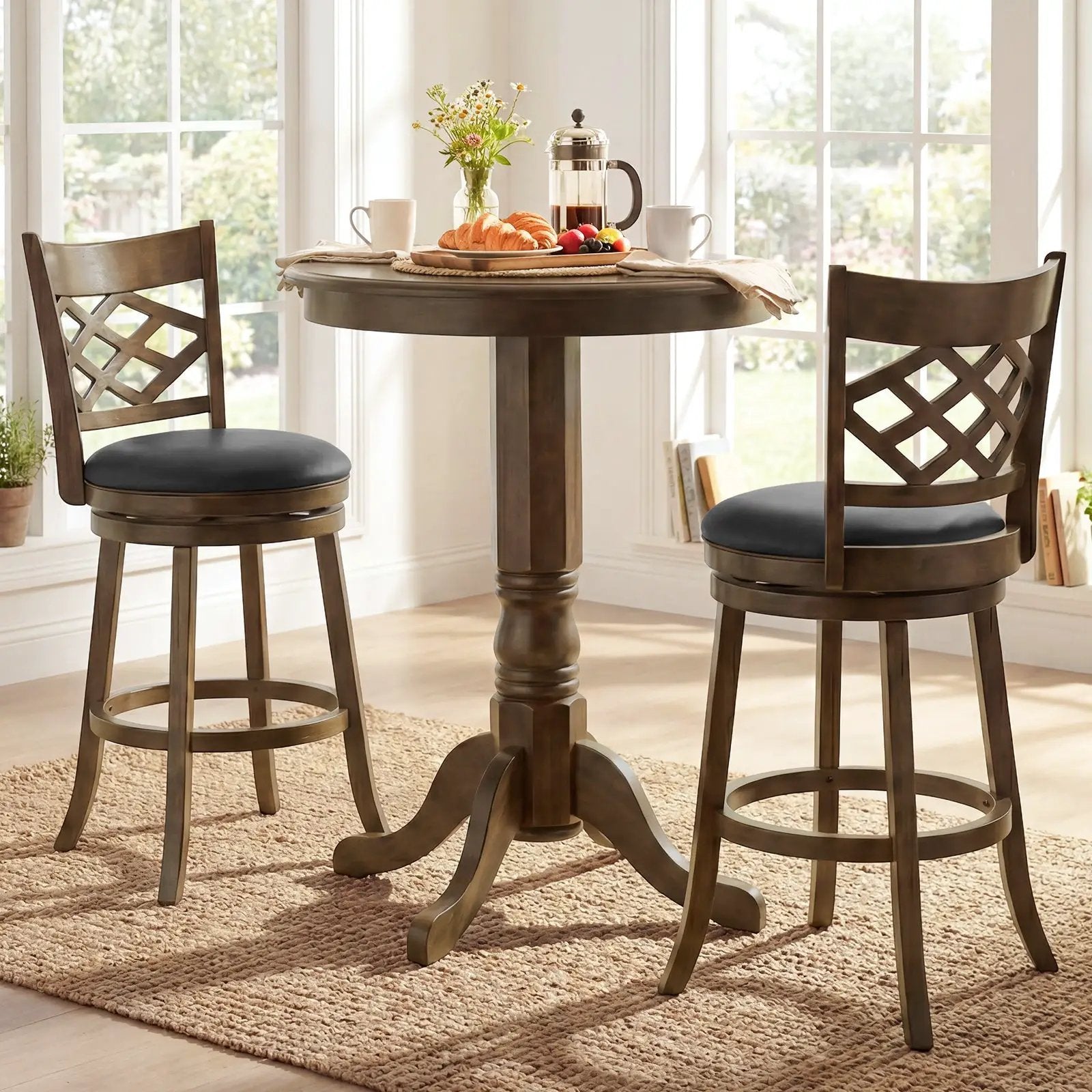 26 Inch Counter Height Bar Stools Set of 2 with Rubber Wood Frame by DirectDeals